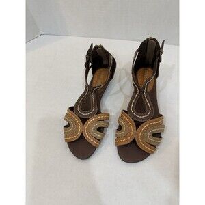 LE MIU Brown Strappy‎ Wedge Gladiator Zip Shoes Sandals Women Size US 6
